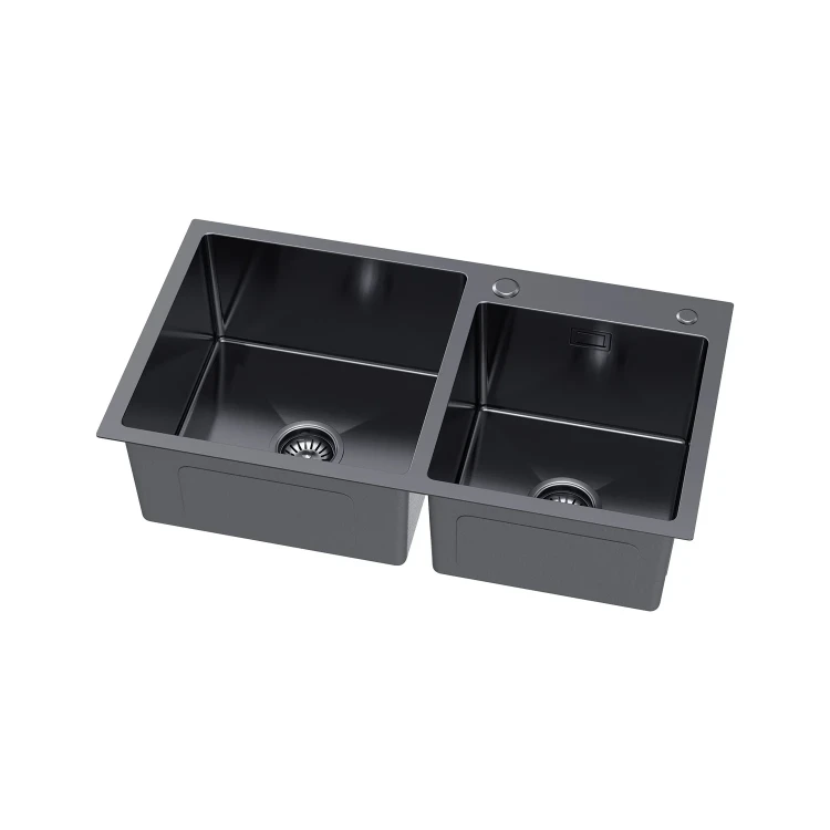 Zlewozmywak dwukomorowy 78x45 cm grafitowy PREMIUM