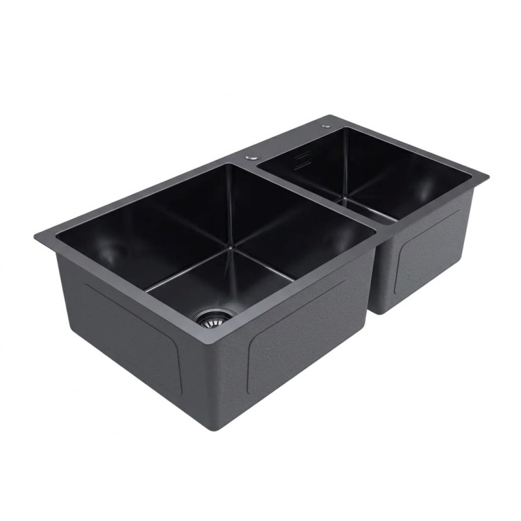 Zlewozmywak dwukomorowy 78x45 cm grafitowy PREMIUM BIKI
